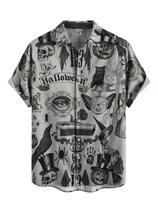 Camisa Hardaddy com estampa de Halloween, manga curta, masculina, cinza, XL