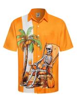Camisa Hardaddy Halloween masculina de manga curta com botões laranja