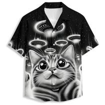 Camisa havaiana Amasnay Alien Cat de manga curta para homens