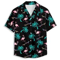 Camisa havaiana Amasnay Funny Flamingo Skate para homens Camisa havaiana Amasnay Funny Flamingo Skate para homens