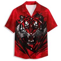 Camisa havaiana Amasnay Red Camouflage Tiger para homens