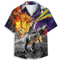 Camisa havaiana Amasnay Starry Sky Dinosaur Cat para homens