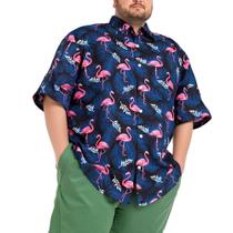 Camisa havaiana BRISIRA Big and Tall para homens com estampa flamingo