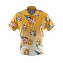 Camisa Havaiana Casual Masculina Com Botões Sakonji Urokodaki Demon Slayer Para O Verão