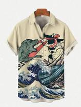Camisa Havaiana Casual Masculina De Manga Curta Com Estampa De Aeronaves Estilo Artístico Japonês De Camisa Havaiana Casual Masculina De Manga Curta Com Estampa De Aeronaves Estilo Artístico Japonês De
