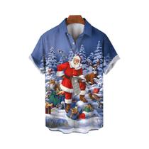Camisa Havaiana com Estampa 3D do Papai Noel - Manga Curta - Unissex