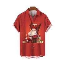 Camisa Havaiana com Estampa 3D do Papai Noel - Manga Curta - Unissex