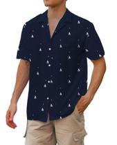 Camisa havaiana cromante para homens de manga curta com estampa de veleiro Camisa havaiana cromante para homens de manga curta com estampa de veleiro