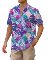 Camisa havaiana cromante para homens de manga curta roxa neon Camisa havaiana cromante para homens de manga curta roxa neon