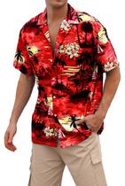 Camisa havaiana cromante para homens de manga curta vermelha tamanho L Camisa havaiana cromante para homens de manga curta vermelha tamanho L