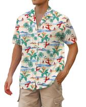 Camisa havaiana cromante para homens, manga curta, bege, pequena Camisa havaiana cromante para homens, manga curta, bege, pequena