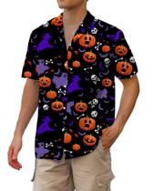 Camisa havaiana cromoncent para homens de manga curta preta S