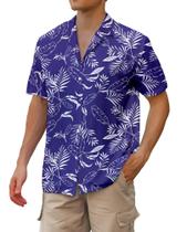 Camisa havaiana de manga curta cromante para homens roxa tamanho L Camisa havaiana de manga curta cromante para homens roxa tamanho L