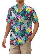 Camisa havaiana de manga curta cromante para homens roxa tamanho L Camisa havaiana de manga curta cromante para homens roxa tamanho L