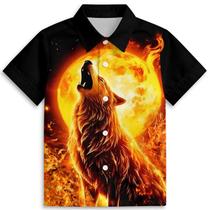 Camisa havaiana Flame Wolf Boys de manga curta de 3 a 14 anos