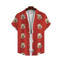 Camisa Havaiana Masculina Com Estampa 3D De Cerveja, Manga Curta, Casual De Verão, Oversized, Para