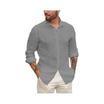 Camisa Havaiana Masculina de Algodão e Linho - Manga Comprida, Casual e Leve