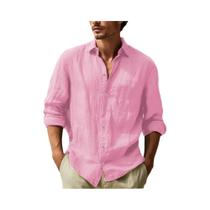 Camisa Havaiana Masculina De Algodão E Linho Tamanho Grande Com Gola Dobrável Leve Respirável Branca