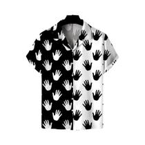Camisa Havaiana Masculina De Manga Curta Com Estampa Em Preto E Branco, Colarinho Cubano, Moda
