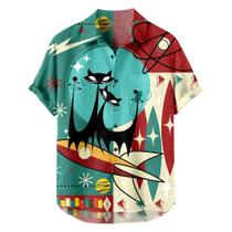 Camisa Havaiana Masculina De Verão Casual Com Manga Curta E Estampa Floral, Gola Lapela, Cardigã
