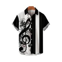 Camisa Havaiana Masculina De Verão Com Estampa De Notas Musicais, Manga Curta, Casual, Para Praia E