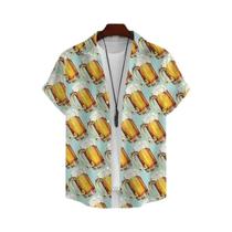 Camisa Havaiana Masculina Estampada Em 3D Com Tema De Cerveja, Manga Curta, Casual De Verão, Tamanho