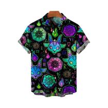 Camisa Havaiana Masculina Solta E Respirável Com Estampa 3D De Demônio E Terror, Manga Curta, Roupa