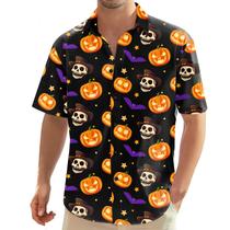 Camisa havaiana Nidoul Halloween para homens Pumpkin Bat Skeleton