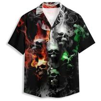 Camisa havaiana QierDesign Color Skull Smoke Print para homens Camisa havaiana QierDesign Color Skull Smoke Print para homens