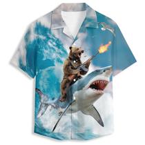 Camisa havaiana QierDesign Cool Shark Bear 3D Graphic para homens Camisa havaiana QierDesign Cool Shark Bear 3D Graphic para homens