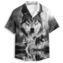 Camisa havaiana QierDesign Moon Art Black Wolf para homens