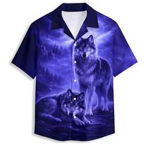 Camisa havaiana QierDesign Purple Moon Wolf 3D Graphic Masculina