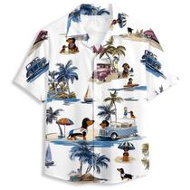 Camisa havaiana QierDesign Tropic Dog Print para homens
