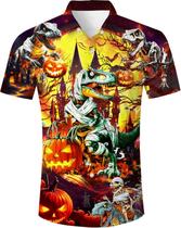 Camisa havaiana RAISEVERN Halloween Dinosaur para homens em poliéster