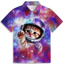 Camisa havaiana Zenzenze Galaxy Astronaut Cat Boys 3-14 anos Camisa havaiana Zenzenze Galaxy Astronaut Cat Boys 3-14 anos