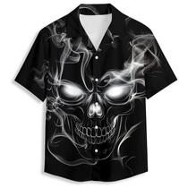 Camisa havaiana Zenzenze Smoke Skull Print para homens em poliéster Camisa havaiana Zenzenze Smoke Skull Print para homens em poliéster