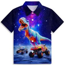 Camisa havaiana Zenzenze Space Car Dinosaur para meninos de 3 a 14 anos Camisa havaiana Zenzenze Space Car Dinosaur para meninos de 3 a 14 anos