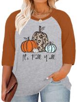 Camisa HDLTE Plus Size Halloween Pumpkin Manga 3/4 3X
