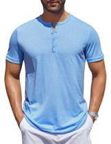 Camisa Henley COOFANDY masculina de manga curta com botão azul claro