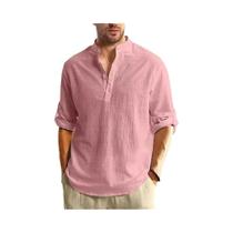 Camisa Henley De Algodão De Manga Comprida Masculina Leve Respirável Cor Sólida Camiseta Polo De