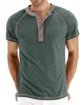 Camisa Henley Gleam Ledra masculina de manga curta, algodão, verde, GL
