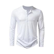 Camisa Henley Masculina de Algodão - Manga Comprida, Casual e Cor Sólida