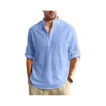 Camisa Henley Masculina de Algodão - Manga Comprida, Leve e Respirável