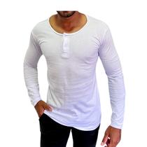 Camisa Henley Masculina Manga Longa Algodão Egípcio Confortável Blusa de Frio Estilosa Slim