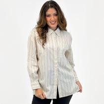 Camisa Hering Manga Longa Listrada com Bolso Feminina
