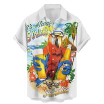 Camisa HLCFACI Funny Hawaiian 2024 com estampa de papagaio de manga curta
