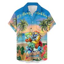 Camisa HLCFACI Funny Hawaiian 2024 com estampa de papagaio de manga curta