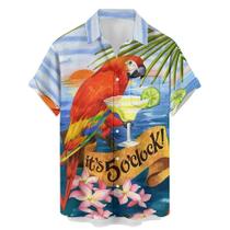 Camisa HLCFACI Funny Hawaiian 2024 com estampa de papagaio de manga curta