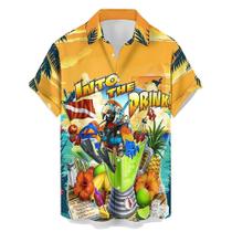 Camisa HLCFACI Funny Hawaiian 2024 com estampa de papagaio de manga curta