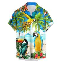 Camisa HLCFACI Funny Hawaiian 2024 com estampa de papagaio masculina de manga curta Camisa HLCFACI Funny Hawaiian 2024 com estampa de papagaio masculina de manga curta